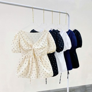 Áo Babydoll Bigsize Nữ Áo Kiểu Dáng Peplum Cổ Tim Tay Bồng Vạt Xòe Tôn Dáng Cho Chubby A289