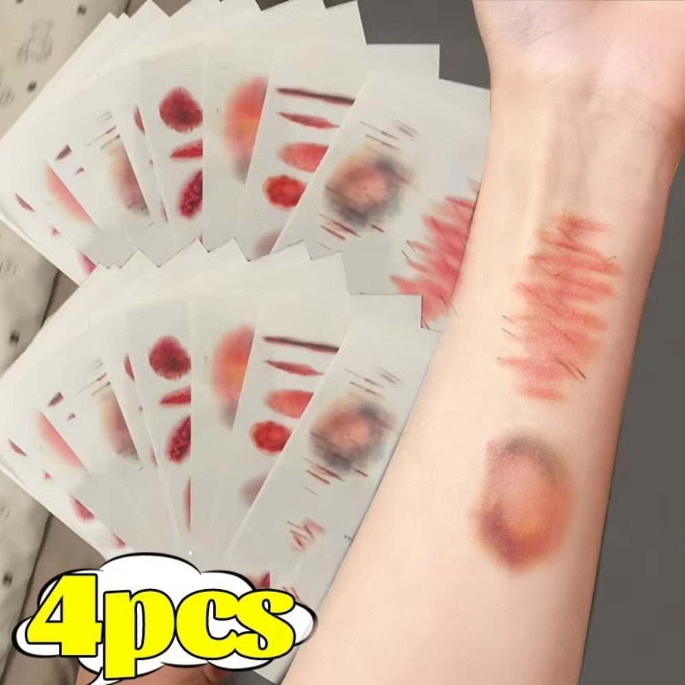 ESSENCEH 1 / 4 Miếng dán hình xăm tạm thời bầm tím vết thương, Nhãn dán hình xăm sẹo cánh tay Cosplay thực tế lâu trôi, Hình xăm giả chống thấm nước