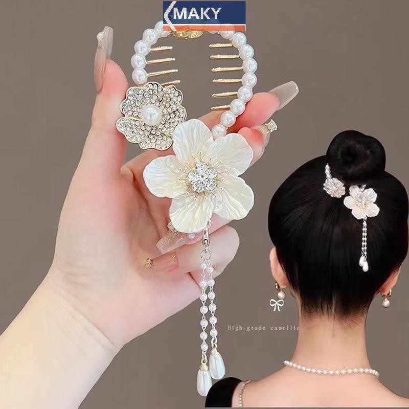 Onetimingcool Nơ Kẹp Tóc Ngọc Trai Kẹp Tóc Đuôi Ngựa Khóa Tóc Móng Vuốt VN