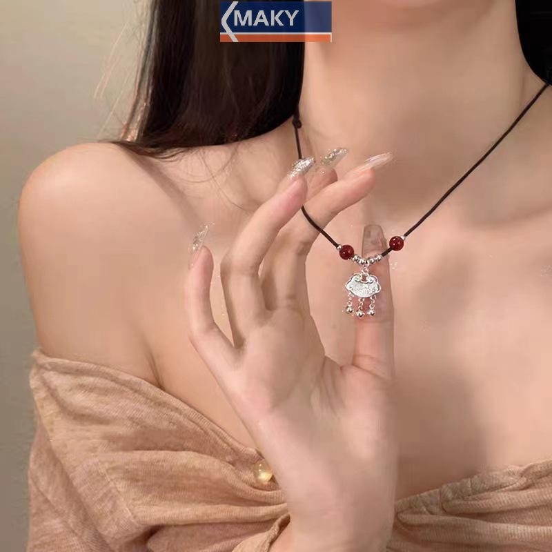 Onetimingcool Phong Cách Trung Hoa Thời Trang Retro Dây Vòng Cổ Hoa Mặt Trăng Khóa An Toàn Mặt Dây Chuyền Vòng Cổ Nữ Vintage Trang Sức VN