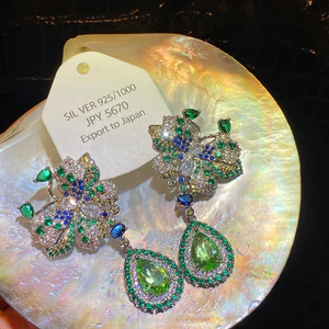 Hàn Quốc Thời Trang Hàn Quốc Sang Trọng Xanh Zircon Phong Cách Mới Bông Tai Tinh Tế Bán Buôn