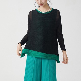 Miyake Áo sơ mi nữ mùa hè phong cách cao cấp, plus size dáng dài tay rời