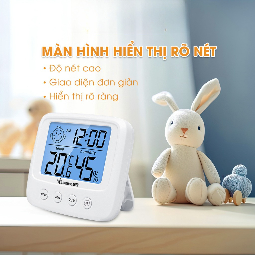 Nhiệt kế 3 trong 1: đo nhiệt độ, độ ẩm phòng ngủ | An toàn cho bé, chính xác & tiện dùng