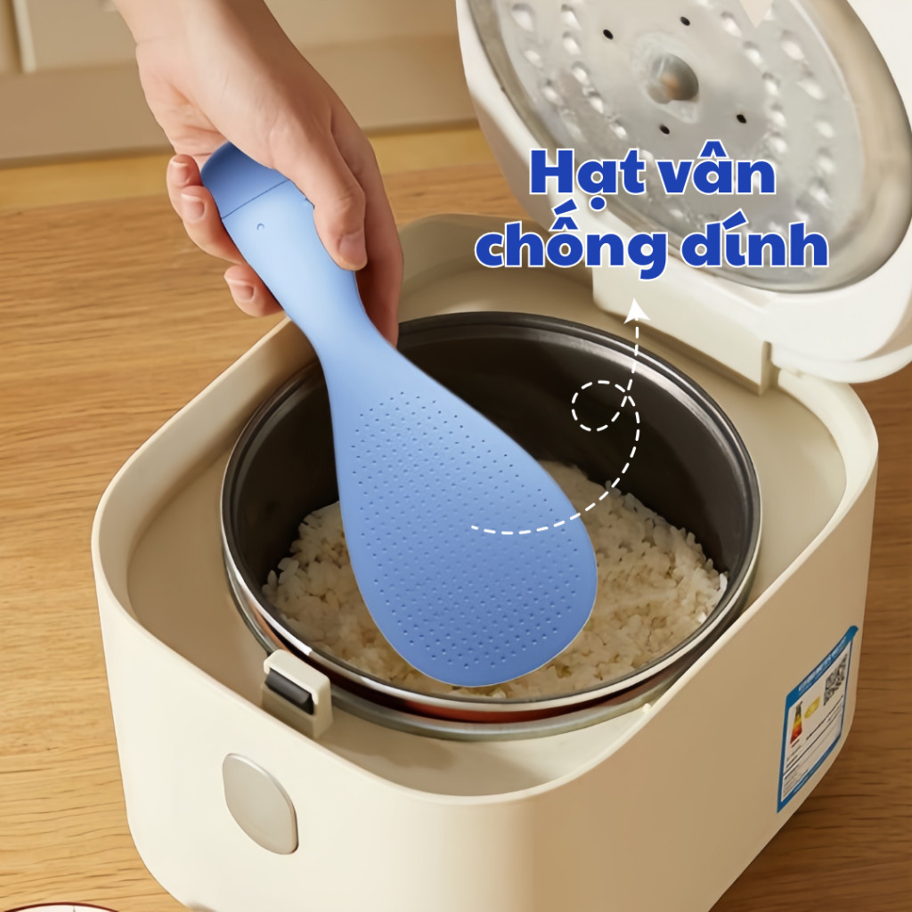 Muỗng xới cơm chống dính cao cấp không bị đổ. Môi, Muôi cơm chịu nhiệt tự đứng an toàn dễ sử dụng