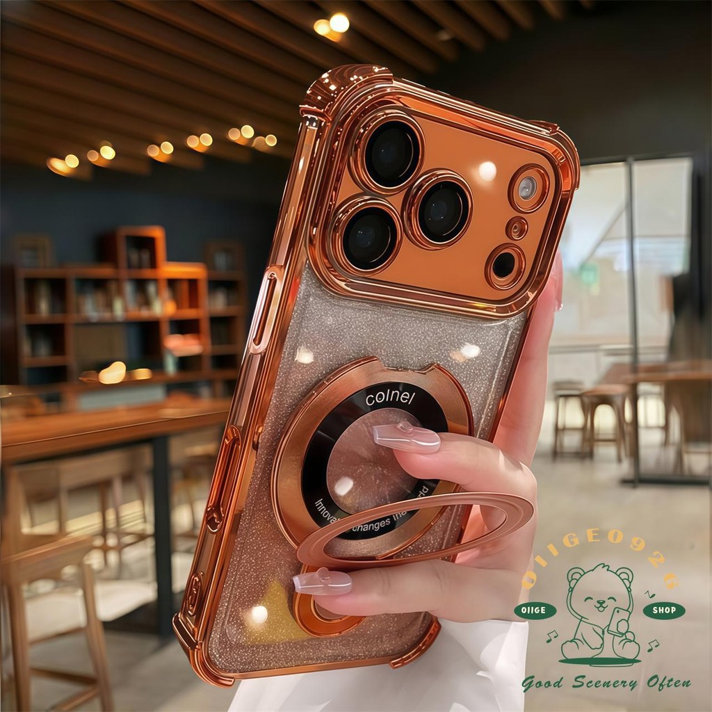 【 Ốp lưng iPhone17 】 Túi khí màu cam chống rơi khung lấp lánh từ tính Vỏ điện thoại iphone17 Pro Max 16 15 14 13 12 cho vỏ iPhone Vỏ mềm silicon TPU chống sốc