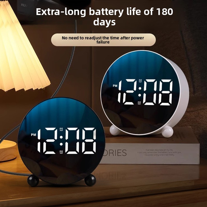 Đồng hồ báo thức điện tử LED tối giản | Mặt gương hiện đại, màn hình lớn dễ đọc