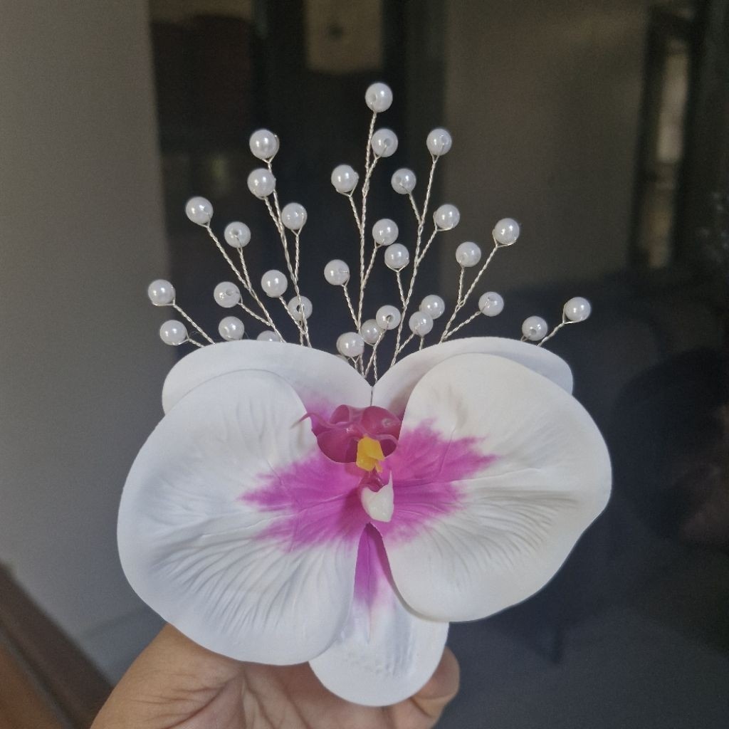 Cài tóc hoa lan kèm kẹp mỏ vịt, dùng để cài đầu biểu diễn văn nghệ, Đạo cụ phụ kiện Nguyễn Nhật
