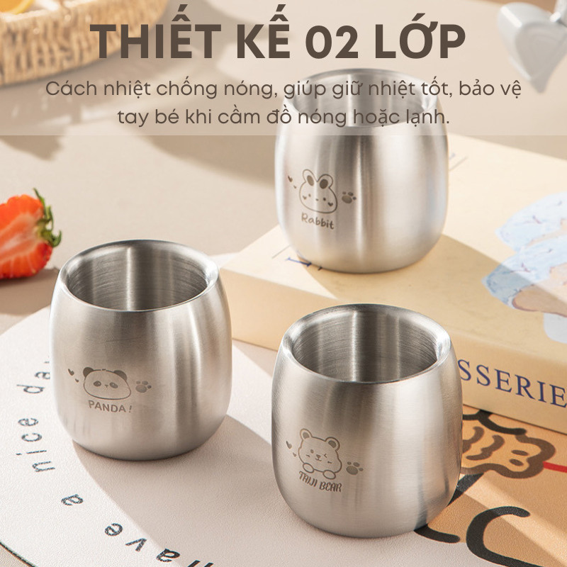 Ly Inox 304 Cho Bé 2 Lớp Cách Nhiệt Chống Nóng KOOBEE - Cốc Uống Nước An Toàn Thực Phẩm Dễ Thương 130ml | 333