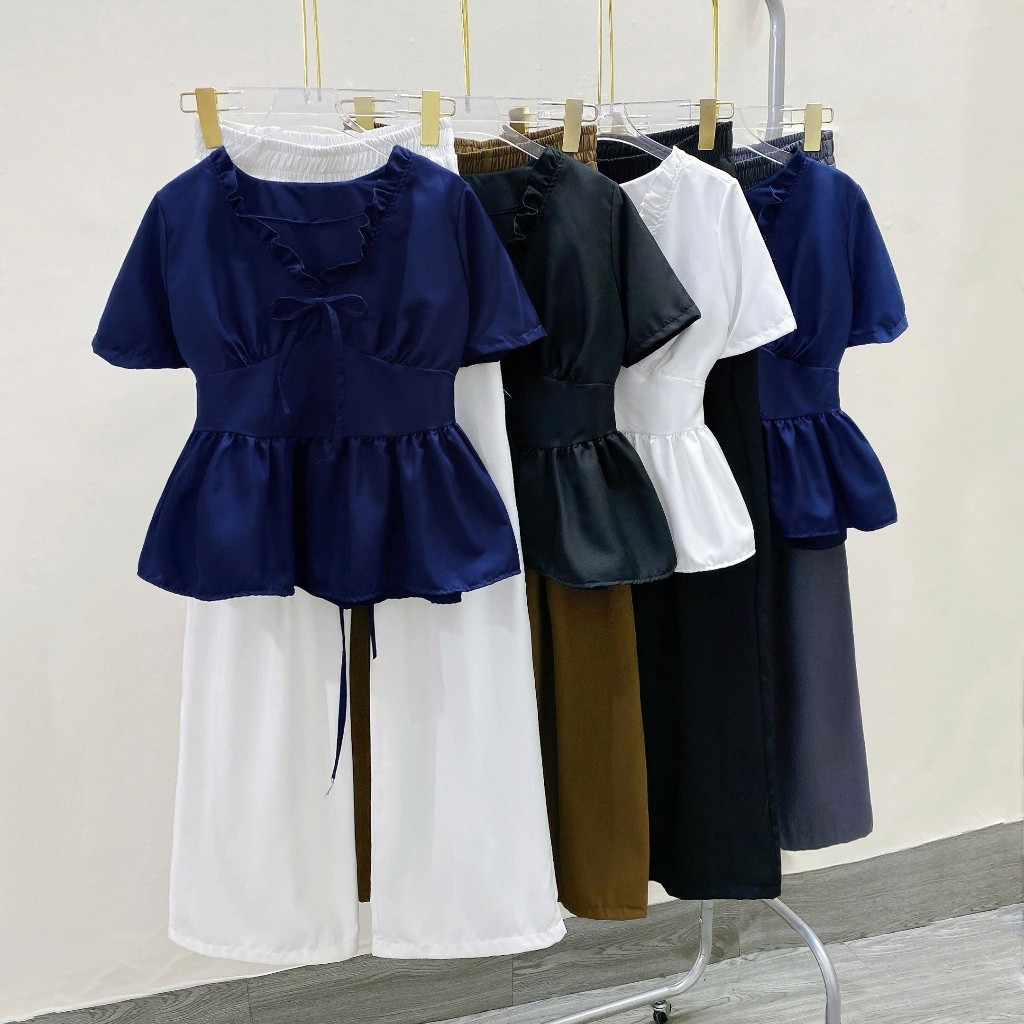 Set Áo Peplum Bigsize Nữ Tay Ngắn Kèm Quần Ống Rộng – Phom Rộng Tôn Dáng A315+Q558