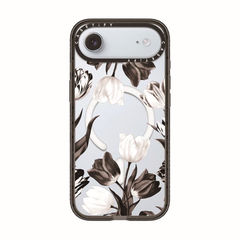 CASECASE X Vỏ hoa đen trắng viền đen trong suốt cứng từ tính hút tác động cho Apple IPhone 12 13 14 15 16 17 Pro Max Air Plus có hộp