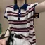 Áo sơ mi Polo sọc màu tương phản phong cách Hàn Quốc Size lớn dáng rộng dáng rộng mỏng hơn Áo dệt kim băng lụa ngắn tay