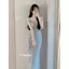 Pháp Pure Desire Phong Cách Ba Chiều Hoa Streamer Một Vai Top Nữ Mùa Hè Cao Cấp Xếp Ly Hông Gói Váy Dài Hai @ -