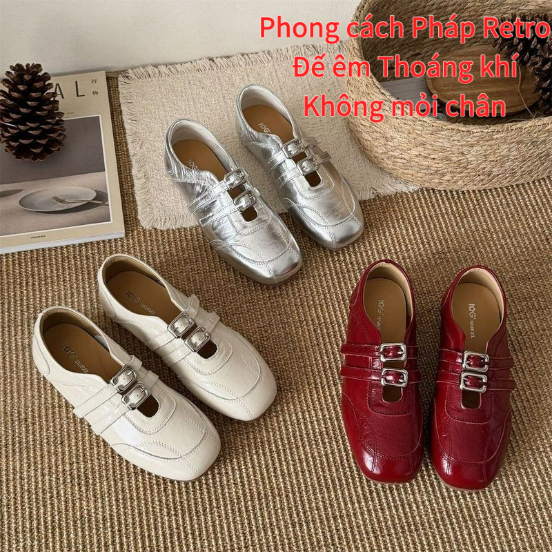 Phong cách Pháp Retro Mary Jane Giày Nữ/2026 Đế êm Thoáng khí Loafers Giày Không mỏi chân Đi làm