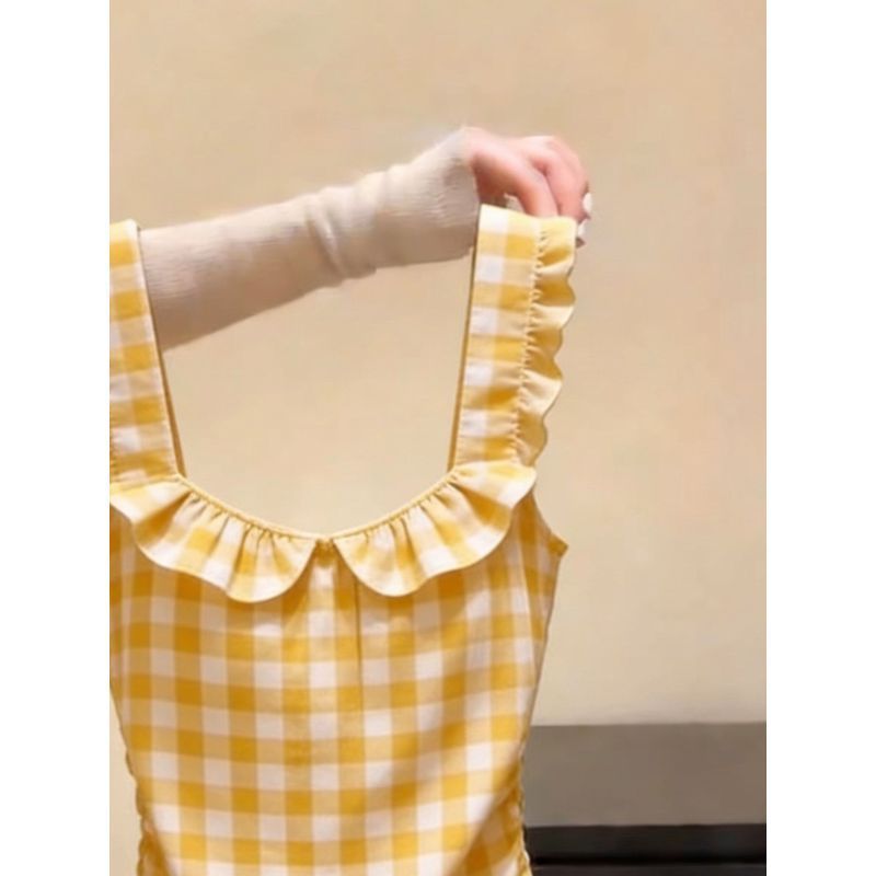 [Hàng mới về] Áo thun cổ vuông màu chấm bi phong cách cay ngọt ngào, mùa hè phong cách mới Siêu đẹp buộc dây Slim-Fit Slimm