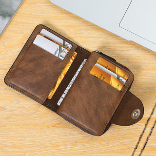 Nam Vintage Ngắn Bifold Ví Thẻ Tín Dụng ID Lưu Trữ Dung Tích Lớn Dây Kéo Đồng Xu Ví Tiền Mặt