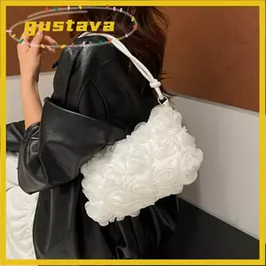 Túi đeo vai hoa GUSTAVA, Túi đeo chéo dung tích lớn màu trơn, Túi dạ hội voan hoa ren hoa hồng