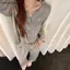 AA Thu Đông Mới Ice Silk Thread Quần Dài Tay Bộ Đồ Ngủ Áo Cardigan Nữ Rời Dễ Thương Nhà Bộ Quần Áo VN