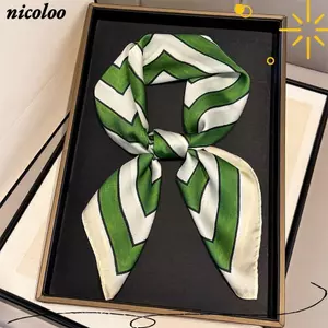 Khăn quàng cổ vuông lụa NICOLOO, Khăn quàng cổ nữ mềm in sọc hình học, Thiết kế in hình thời trang Hình vuông Vải lụa hình vuông Trang phục hàng ngày