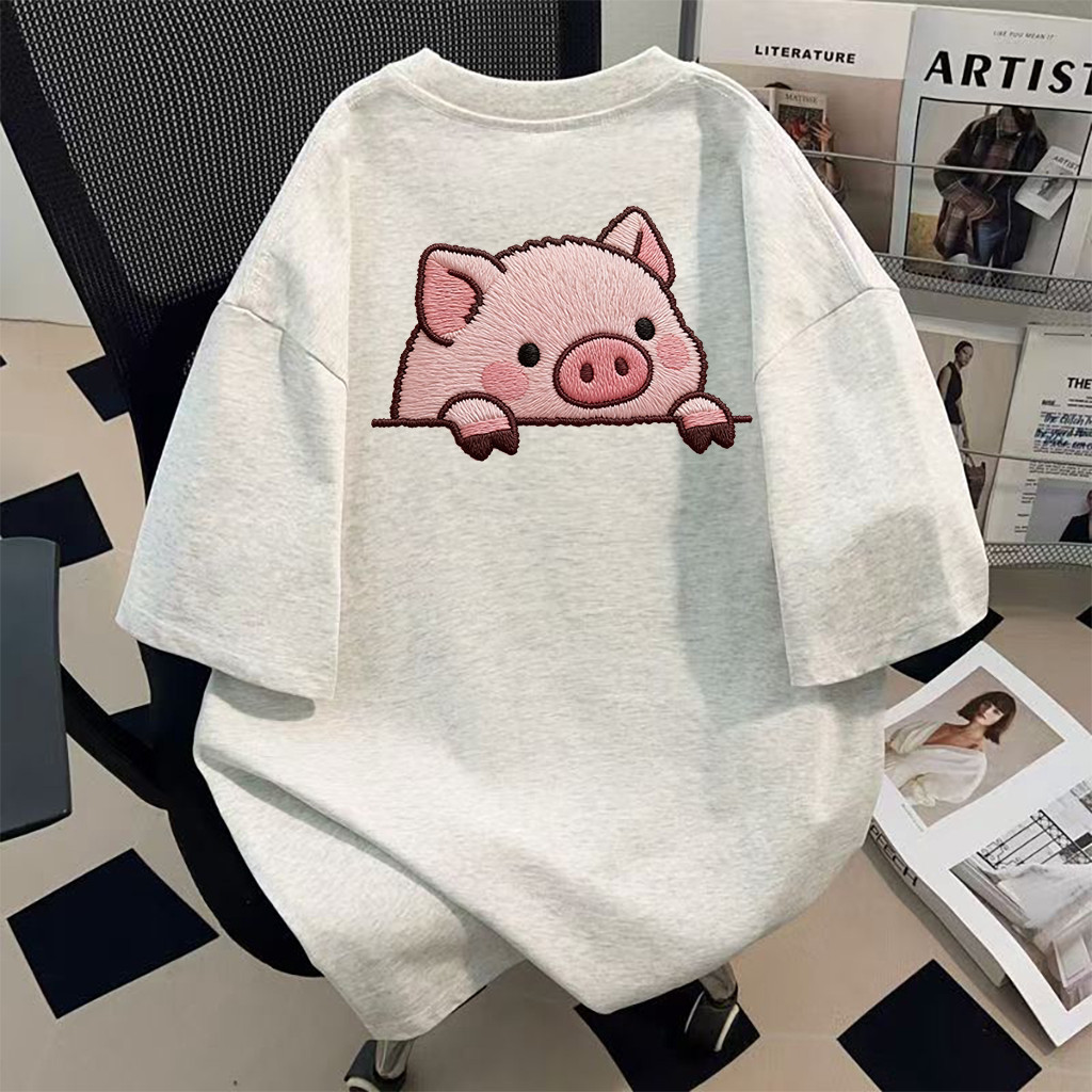 （Giao hàng 24h）Angela áo phông nữ Xanh babyHoạt Hình heo cute 100% Cotton boxy Korean Angela summer style