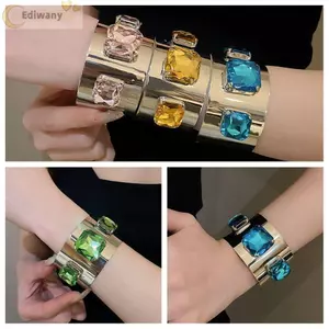 Vòng tay kim cương giả EDIWANY, Thiết kế mở Vòng đeo tay rộng bằng kim cương giả, Vòng đeo tay bằng kim loại bóng bằng sắt Trang sức mặc hàng ngày