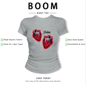 BOOM Áo Baby Tee Nữ Cotton Ôm Body-Áo Thun Ngắn Tay Y2K In Hình PhongCách Mùa Hè, Cổ Tròn Hàng Đầucách hàn quốc phong295