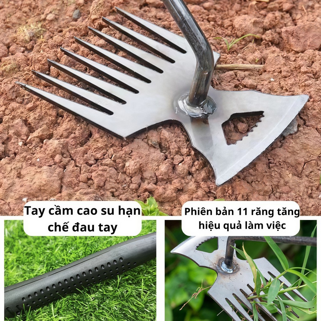Cào Cỏ Làm Vườn 11 Răng, Cuốc Nhổ Cỏ Dại, Làm Nương Rẫy, Dụng Cụ Cào Cỏ Đa Năng Bằng Thép Không Gỉ,DỤNG CỤ LÀMVƯỜN-FE123
