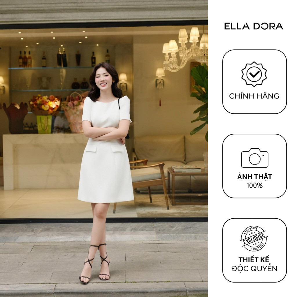Đầm công sở nữ ELLA DORA tay bồng dáng ngắn form trẻ trung thanh lịch 3 màu ĐỎ/TRẮNG/KEM [D282]