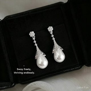 Madele Pháp Retro Cao Cấp Zircon Giọt Nước Ngọc Trai Bông Tai Người Nổi Tiếng Ánh Sáng Phong Cách Sang Trọng Kim Mạ Bạc Thanh Lịch Tính Khí Bông Tai