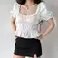 Áo sơ mi tay phồng cổ vuông kiểu Pháp Eo xếp ly Áo ngắn cao cấp phong cách phương Tây
