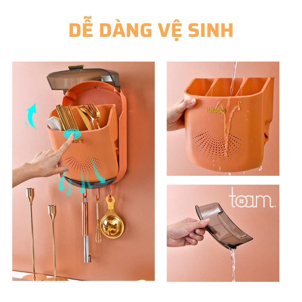 Hộp Đựng Đũa Muỗng Treo Tường KACOO Thoáng Khí Ngăn Ẩm Mốc HOMIE, Ống Đựng Đũa Có Nắp Đậy, Móc Treo
