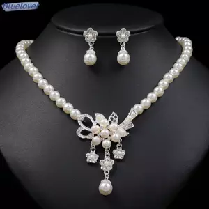 Bluelover 1 Bộ Nữ Nelace Đính Hạt Bóng Ngọc Trai Giả Kim Cương Giả Nhúng Hoa Cô Dâu Nelace Bông Tai Bộ Mới