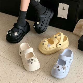 XIXITIAO Mary Jane Dép Nữ Ngôi Sao Mùa Hè Phong Cách Mới Ngoài Trời Hai Cánh Đế Dày 7cm