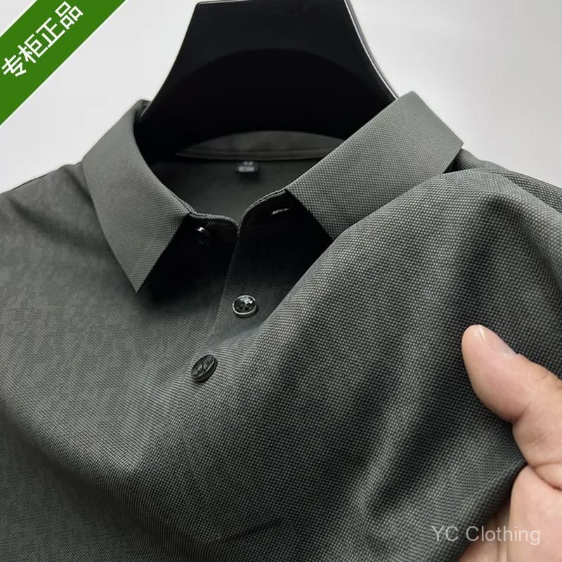 Real Pocket Ưu đãi đặc biệt Mùa hè Phong cách mới Cổ bẻ Áo thun nam tay ngắn dành cho doanh nhân Áo sơ mi POLO lụa băng thời trang màu trơn W6K3