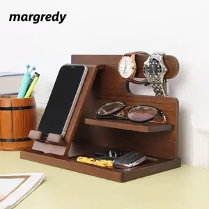 Giá đỡ điện thoại bằng gỗ MARGREDY, Giá lưu trữ bền quyến rũ, Đế sạc máy tính để bàn đa chức năng phong cách đơn giản Văn phòng