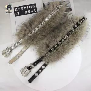 Thắt lưng giả da PU cổ điển Y2K Lông thú Gothic Punk Dây thắt lưng gợi cảm Câu lạc bộ đêm Dây thắt lưng Quần jean Trang trí mới