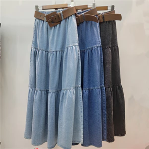 2026 Phong Cách Mới Phiên Bản Hàn Quốc Váy Bánh Denim Nữ Xanh Chữ A Nửa Chiều Váy Co Giãn Eo Mỏng Hơn Nhìn
