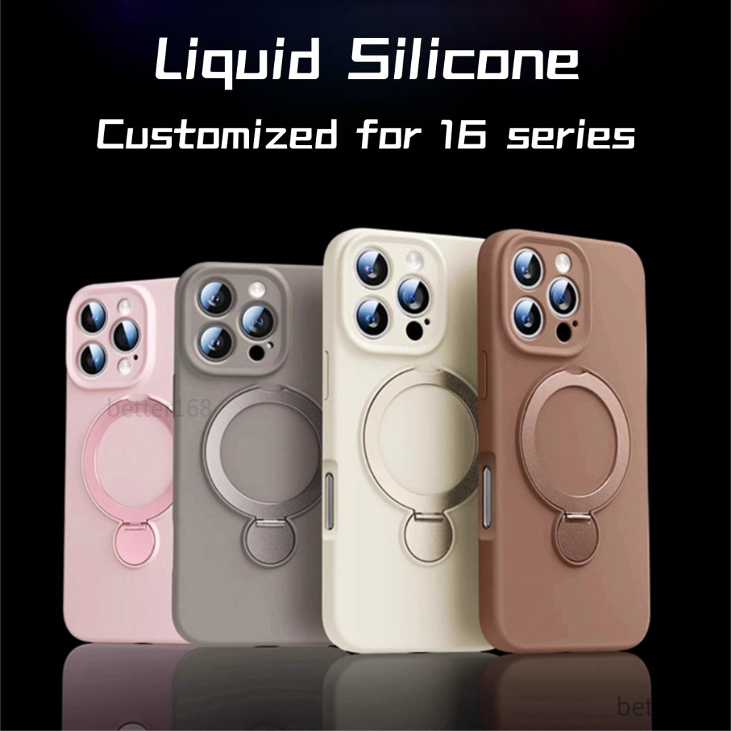 Ốp Lưng điện Thoại Silicon Lỏng Mềm Cao Cấp Kèm Giá đỡ Xoay 360 độ Cho IPhone 17 16 15 14 13 Pro Max