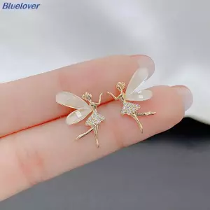 Bluelover Thời Trang Dễ Thương Hoa Cánh Tiên Bông Tai Dành Cho Nữ Cô Gái Thiết Kế Zircon Cổ Tích Tinh Tế Bông Tai Trang Sức Mới