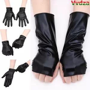 VVDZA Găng Tay Đen Gothic PU Mittens Gothic Punk Dress Up