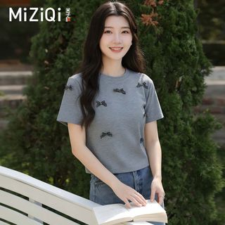 [Miziqi] Áo thun ngắn tay ba chiều màu xám mùa hè dành cho nữ Áo thun ngắn tay mỏng hơn trông ngắn hơn