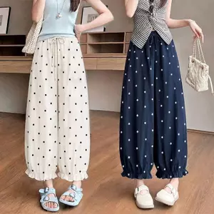 Quần ren chấm bi mỏng mùa hè Quần ren dáng rộng thon gọn hơn Áo hoa hoa tám điểm Quần thường ngày