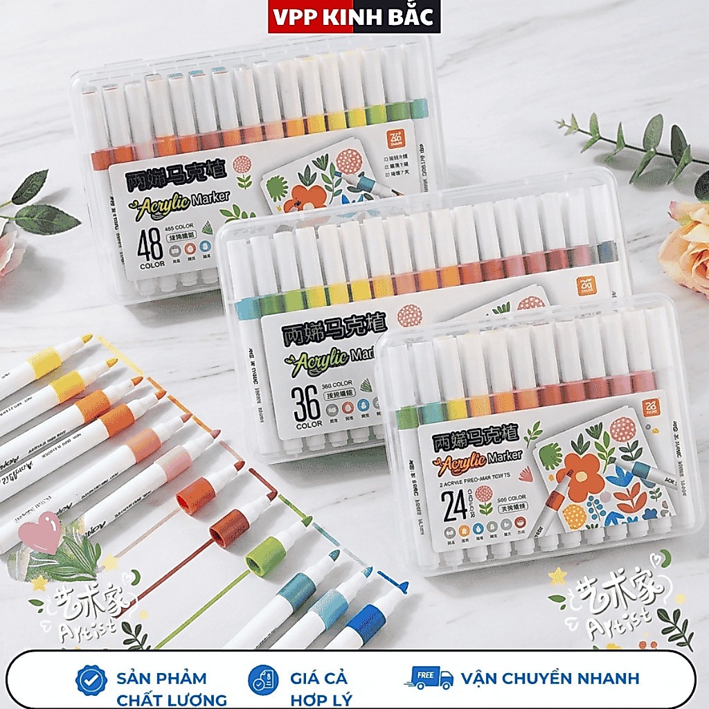 [Màu đẹp] Bút Màu Acrylic Marker 12/24/36/48/60 Màu Cao Cấp Màu Sắc Tươi Sáng