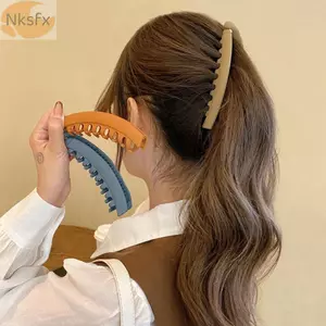 Kẹp chuối NKSFX, Kẹp tóc đội đầu màu trơn, Giá đỡ đuôi ngựa mờ chống trượt dọc cho bé gái