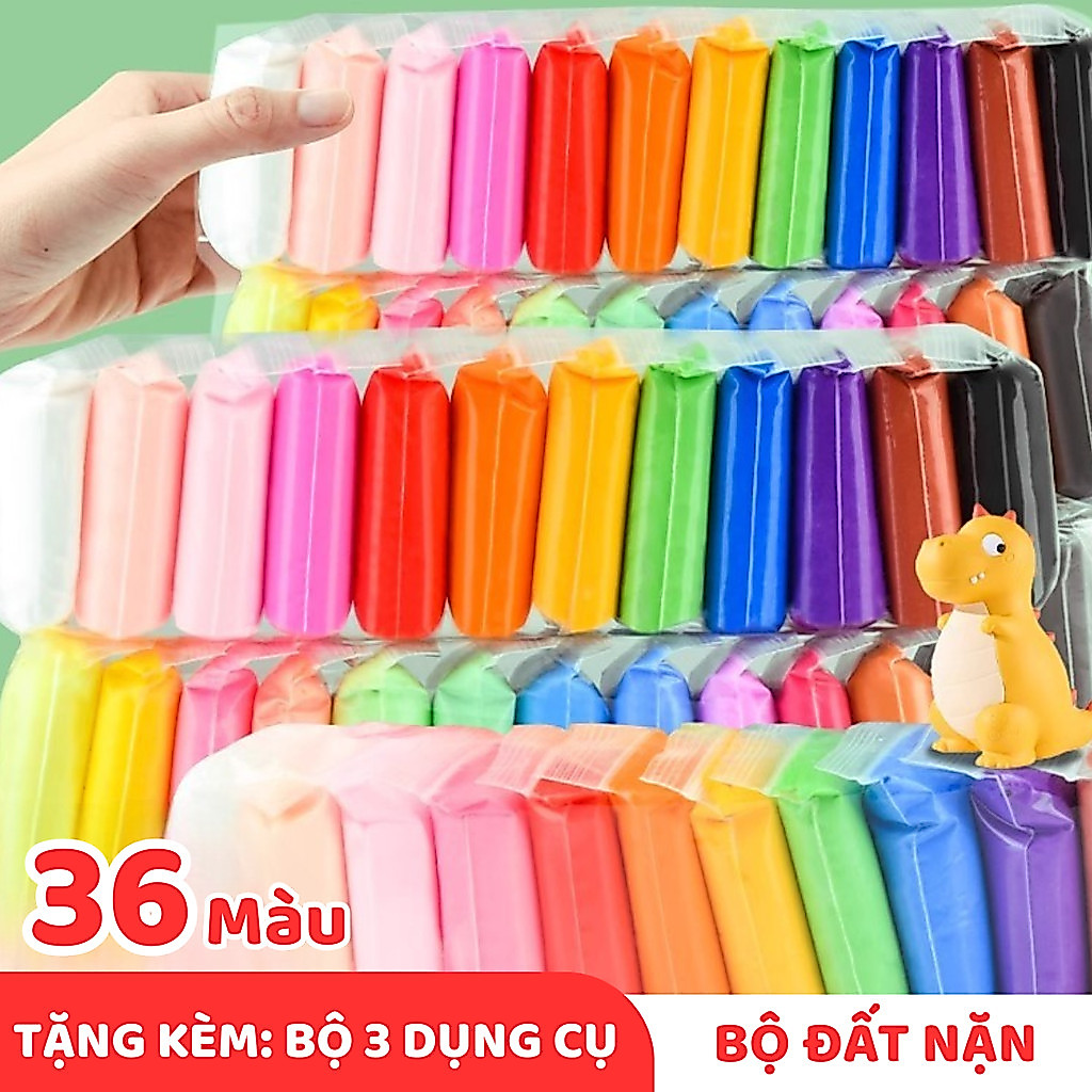 Đất Sét Siêu Nhẹ Không Dính Tay 12/24/36 Màu - Đất Nặn Tự Khô An Toàn Cho Bé & Người Lớn, Handmade Đa Năng