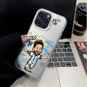Ốp lưng iPhone hoạt hình họa tiết Messi phủ kim loại IMD iP 17 16 15 14 13 12 11 Pro Max Plus X Max 7 8 Plus Air