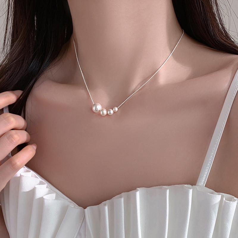 Vòng cổ ngọc trai thiết kế thích hợp sang trọng ánh sáng bạc s925