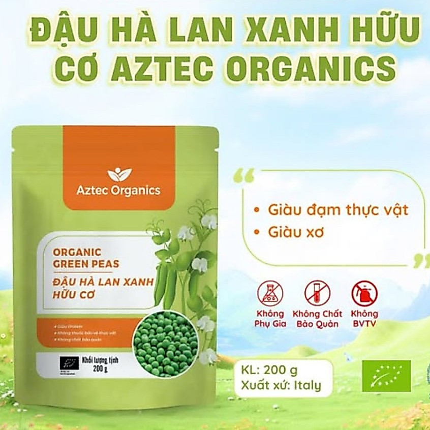 Đậu Hà Lan Xanh Hữu Cơ Aztec Organics Green Peas 200g