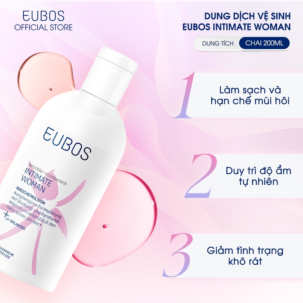 Dung Dịch Vệ Sinh Phụ Nữ EUBOS Intimate Woman Giúp Hỗ Trợ Làm Sạch, Cân Bằng Độ pH, Chai 200ml