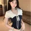 Áo thun ngắn tay hai mảnh màu tương phản phong cách Hàn Quốc dành cho nữ Thiết kế mùa hè Sense Slim-F