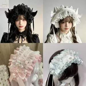 Mũ đội đầu Cosplay AWNGD, Ruy băng Nơ Sweet Gothic Wing Angel Headband, Gothic Ren Đầu Quấn Nữ